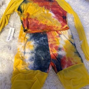 Women's Tie-Dye Jumpsuit - Yellow, Red, Blue